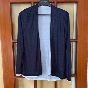 crosby. Black Open-Front Lightweight Cardigan with White Trim